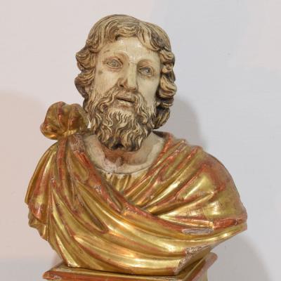 17th 18th Century Italian Hand carved Wooden Reliquary Bust of a Saint