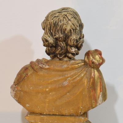 17th 18th Century Italian Hand carved Wooden Reliquary Bust of a Saint