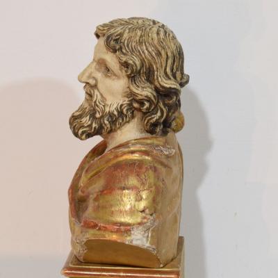17th 18th Century Italian Hand carved Wooden Reliquary Bust of a Saint
