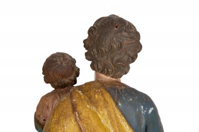 17th 18th Century Spanish Polychromed Statue of Saint Joseph with Infant Christ