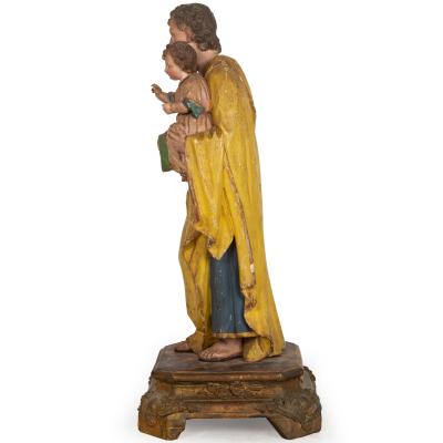 17th 18th Century Spanish Polychromed Statue of Saint Joseph with Infant Christ