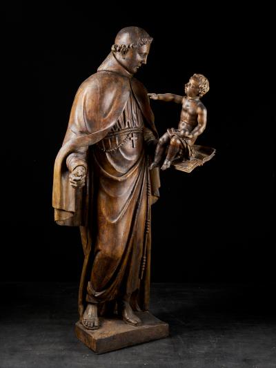 17th C Baroque Saint Italian School Wooden Sculpture of Saint Anthony