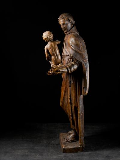 17th C Baroque Saint Italian School Wooden Sculpture of Saint Anthony