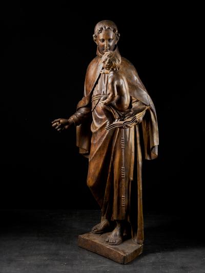 17th C Baroque Saint Italian School Wooden Sculpture of Saint Anthony