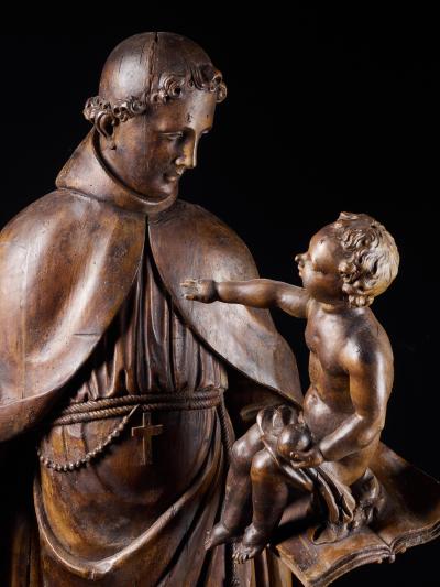 17th C Baroque Saint Italian School Wooden Sculpture of Saint Anthony