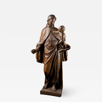 17th C Baroque Saint Italian School Wooden Sculpture of Saint Anthony
