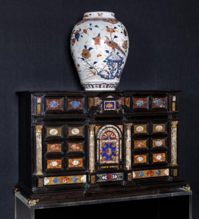 17th C Italian Gilt Bronze Pietre Dure and Marble Mounted Ebony Cabinet