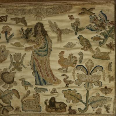 17th Century Antique Silkwork Applique Picture