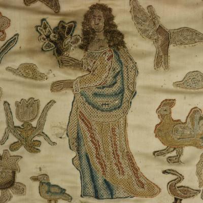17th Century Antique Silkwork Applique Picture