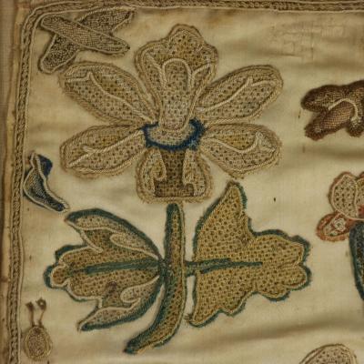 17th Century Antique Silkwork Applique Picture
