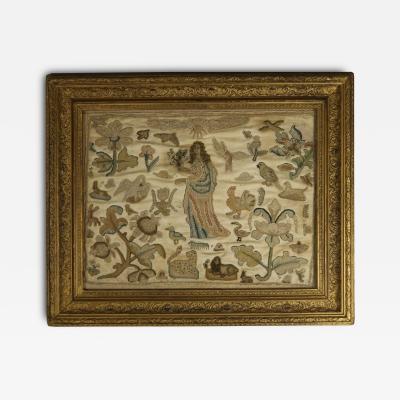 17th Century Antique Silkwork Applique Picture