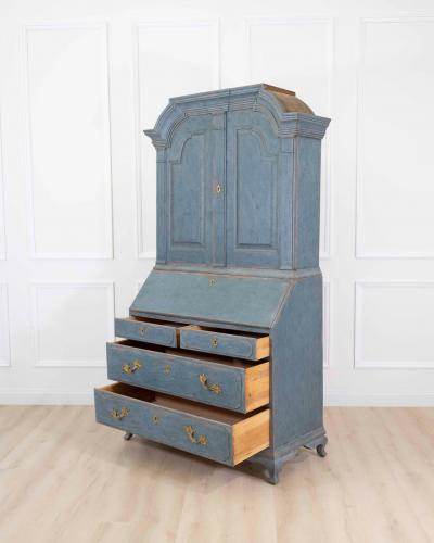 17th Century Blue Scandinavian Bureau with Original Hardware