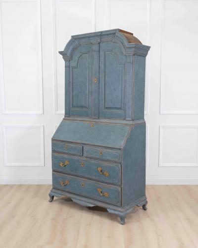 17th Century Blue Scandinavian Bureau with Original Hardware