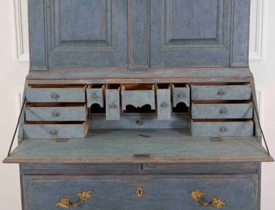 17th Century Blue Scandinavian Bureau with Original Hardware