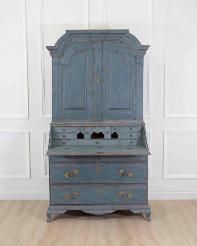 17th Century Blue Scandinavian Bureau with Original Hardware