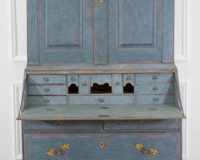 17th Century Blue Scandinavian Bureau with Original Hardware