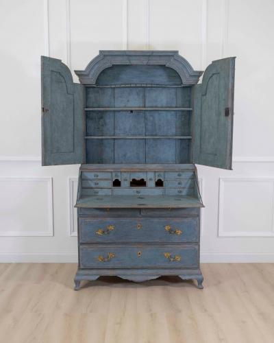 17th Century Blue Scandinavian Bureau with Original Hardware