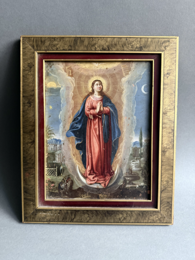 17th Century Dutch School Painting on Copper Madonna on the Crescent Moon