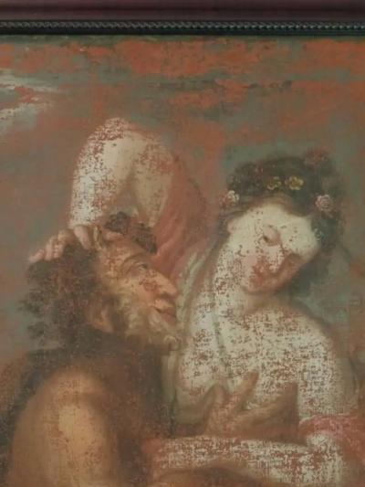 17th Century European Painting Struggle between Satyr Pan and a Woman