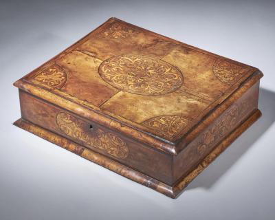 17th Century Figured Walnut and Seaweed Marquetry Lace Box