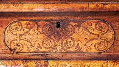 17th Century Figured Walnut and Seaweed Marquetry Lace Box