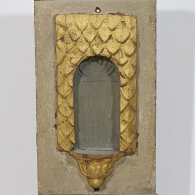 17th Century French Carved Oak Baroque Altar Niche with Angel Head