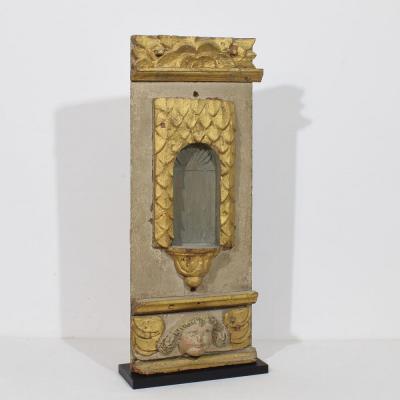 17th Century French Carved Oak Baroque Altar Niche with Angel Head