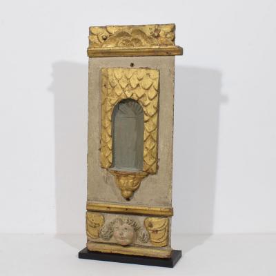 17th Century French Carved Oak Baroque Altar Niche with Angel Head