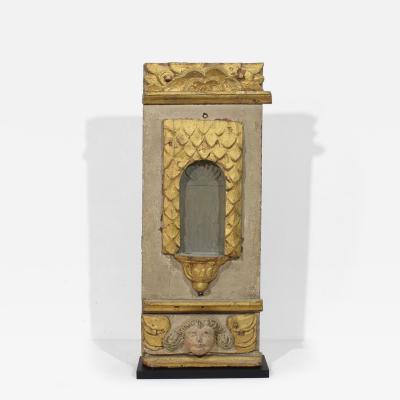 17th Century French Carved Oak Baroque Altar Niche with Angel Head