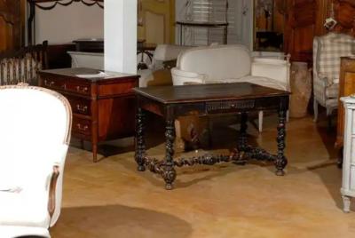 17th Century French Louis XIII Period Walnut Side Table with Barley Twist Base