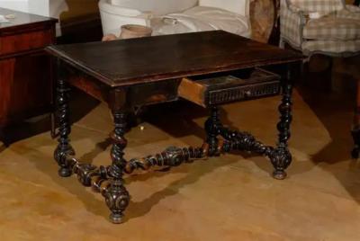17th Century French Louis XIII Period Walnut Side Table with Barley Twist Base