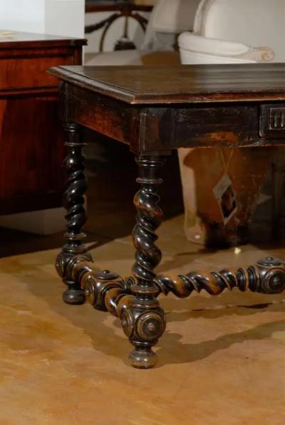 17th Century French Louis XIII Period Walnut Side Table with Barley Twist Base