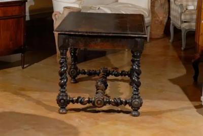 17th Century French Louis XIII Period Walnut Side Table with Barley Twist Base