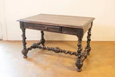 17th Century French Louis XIII Period Walnut Side Table with Barley Twist Base