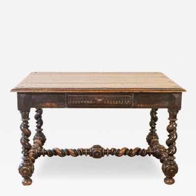 17th Century French Louis XIII Period Walnut Side Table with Barley Twist Base