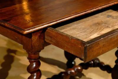 17th Century French Walnut Side Table with Single Drawer and Barley Twist Base