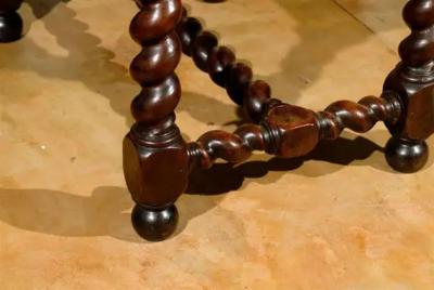 17th Century French Walnut Side Table with Single Drawer and Barley Twist Base