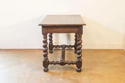 17th Century French Walnut Side Table with Single Drawer and Barley Twist Base