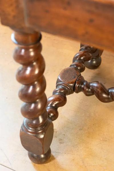 17th Century French Walnut Side Table with Single Drawer and Barley Twist Base