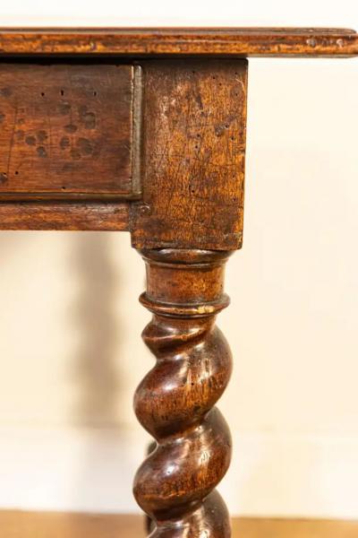 17th Century French Walnut Side Table with Single Drawer and Barley Twist Base