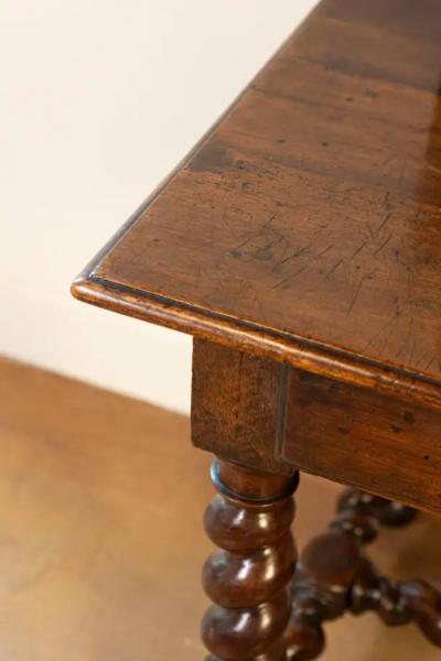 17th Century French Walnut Side Table with Single Drawer and Barley Twist Base