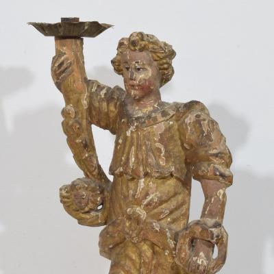 17th Century Italian Baroque Angel Figure with Candleholder