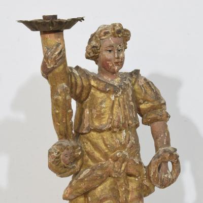 17th Century Italian Baroque Angel Figure with Candleholder