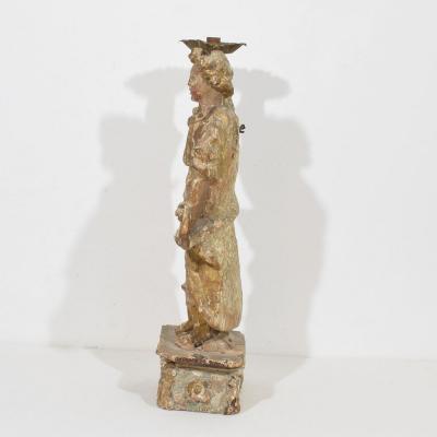 17th Century Italian Baroque Angel Figure with Candleholder