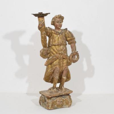 17th Century Italian Baroque Angel Figure with Candleholder