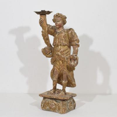 17th Century Italian Baroque Angel Figure with Candleholder