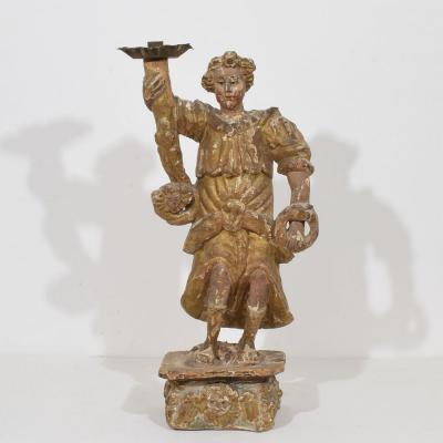 17th Century Italian Baroque Angel Figure with Candleholder