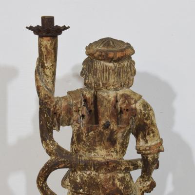 17th Century Italian Baroque Angel Figure with Candleholder Circa 1650 1700