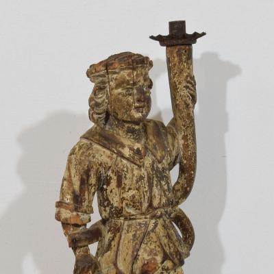 17th Century Italian Baroque Angel Figure with Candleholder Circa 1650 1700