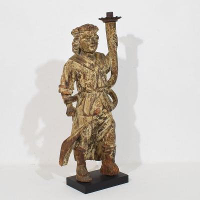 17th Century Italian Baroque Angel Figure with Candleholder Circa 1650 1700